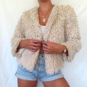 CHANDELIER FURRY JACKET COAT CREAM TAN SIZE MEDIUM VINTAGE